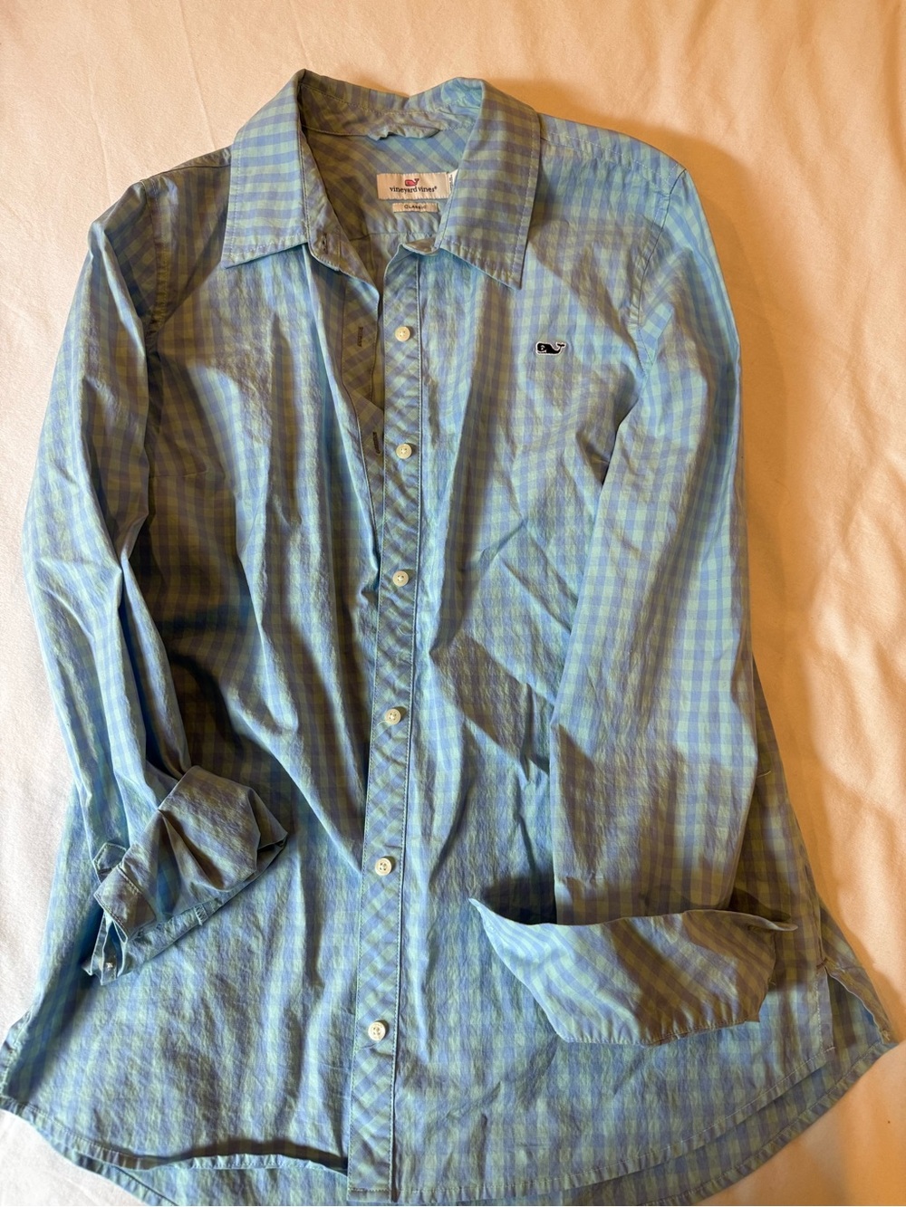 Vineyard Vines Women’s Blue & Green Gingham Button-Up – Size 8